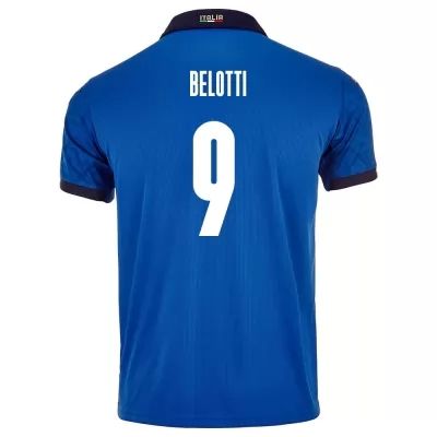Férfi Olasz labdarúgó-válogatott Andrea Belotti #9 Hazai Kék 2021 Mez Póló Ing