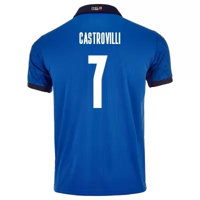 Férfi Olasz labdarúgó-válogatott Gaetano Castrovilli #7 Hazai Kék 2021 Mez Póló Ing