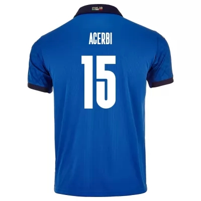 Férfi Olasz labdarúgó-válogatott Französischesco Acerbi #15 Hazai Kék 2021 Mez Póló Ing
