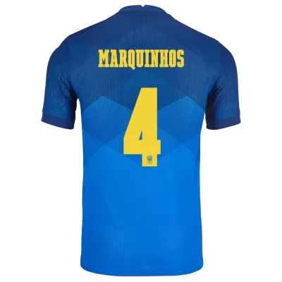 Férfi Brazil labdarúgó-válogatott Marquinhos #4 Idegenbeli Kék 2021 Mez Póló Ing