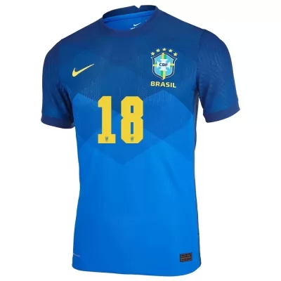 Női Brazil labdarúgó-válogatott Vinicius Junior #18 Idegenbeli Kék 2021 Mez Póló Ing