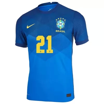 Női Brazil labdarúgó-válogatott Gabriel Barbosa #21 Idegenbeli Kék 2021 Mez Póló Ing
