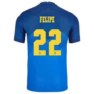 Férfi Brazil labdarúgó-válogatott Felipe #22 Idegenbeli Kék 2021 Mez Póló Ing