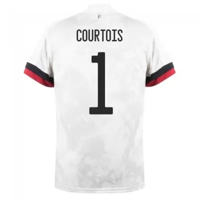 Női Belga labdarúgó-válogatott Thibaut Courtois #1 Idegenbeli Fehér fekete 2021 Mez Póló Ing