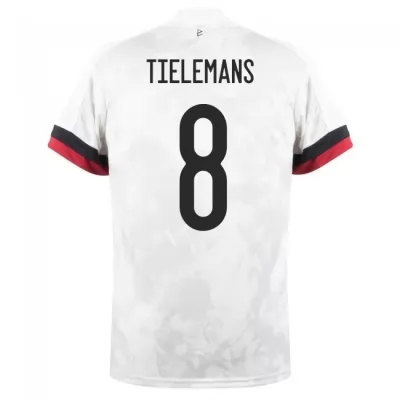 Női Belga labdarúgó-válogatott Youri Tielemans #8 Idegenbeli Fehér fekete 2021 Mez Póló Ing