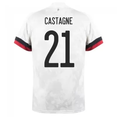 Női Belga labdarúgó-válogatott Timothy Castagne #21 Idegenbeli Fehér fekete 2021 Mez Póló Ing