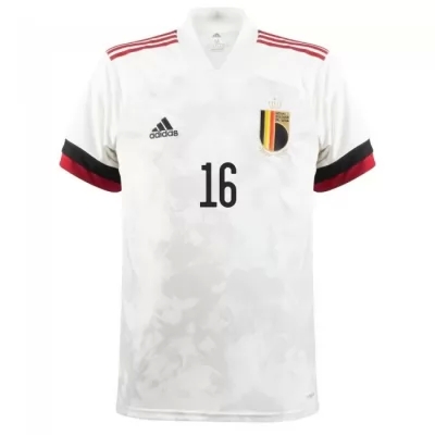 Női Belga labdarúgó-válogatott Thorgan Hazard #16 Idegenbeli Fehér fekete 2021 Mez Póló Ing