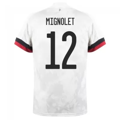 Női Belga labdarúgó-válogatott Simon Mignolet #12 Idegenbeli Fehér fekete 2021 Mez Póló Ing