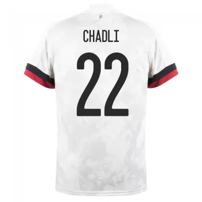 Női Belga labdarúgó-válogatott Nacer Chadli #22 Idegenbeli Fehér fekete 2021 Mez Póló Ing