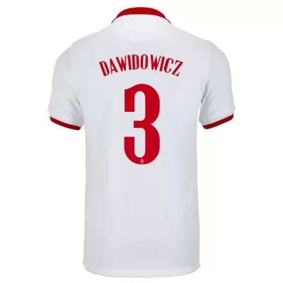 Női Lengyel labdarúgó-válogatott Pawel Dawidowicz #3 Idegenbeli Fehér 2021 Mez Póló Ing