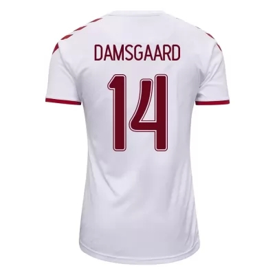 Női Dán labdarúgó-válogatott Mikkel Damsgaard #14 Idegenbeli Fehér 2021 Mez Póló Ing