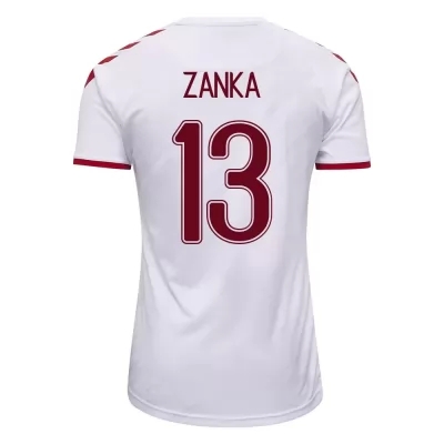 Női Dán labdarúgó-válogatott Zanka #13 Idegenbeli Fehér 2021 Mez Póló Ing