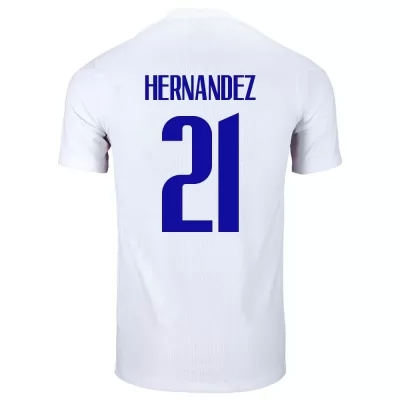 Férfi Francia labdarúgó-válogatott Lucas Hernandez #21 Idegenbeli Fehér 2021 Mez Póló Ing