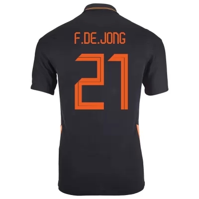 Gyermek Holland labdarúgó-válogatott Frenkie de Jong #21 Idegenbeli Fekete 2021 Mez Póló Ing