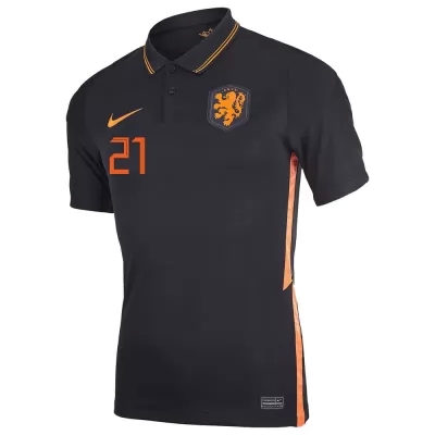 Női Holland labdarúgó-válogatott Frenkie de Jong #21 Idegenbeli Fekete 2021 Mez Póló Ing