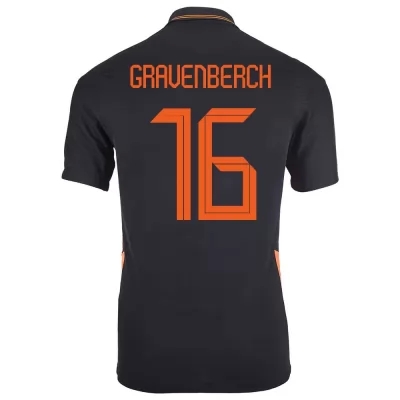 Női Holland labdarúgó-válogatott Ryan Gravenberch #16 Idegenbeli Fekete 2021 Mez Póló Ing