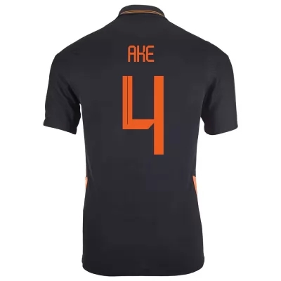 Női Holland labdarúgó-válogatott Nathan Ake #4 Idegenbeli Fekete 2021 Mez Póló Ing