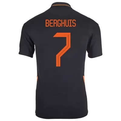 Női Holland labdarúgó-válogatott Steven Berghuis #7 Idegenbeli Fekete 2021 Mez Póló Ing