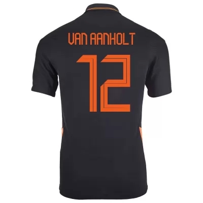 Női Holland labdarúgó-válogatott Patrick van Aanholt #12 Idegenbeli Fekete 2021 Mez Póló Ing