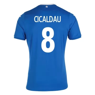 Női Román labdarúgó-válogatott Alexandru Cicaldau #8 Idegenbeli Kék 2021 Mez Póló Ing