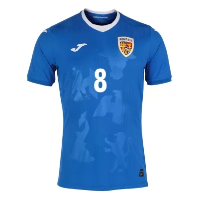 Női Román labdarúgó-válogatott Alexandru Cicaldau #8 Idegenbeli Kék 2021 Mez Póló Ing
