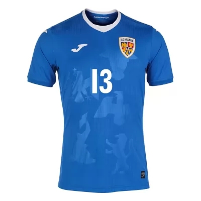 Női Román labdarúgó-válogatott Claudiu Keseru #13 Idegenbeli Kék 2021 Mez Póló Ing