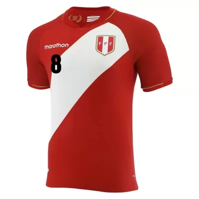 Női Perui labdarúgó-válogatott Sergio Peña #8 Idegenbeli Piros fehér 2021 Mez Póló Ing