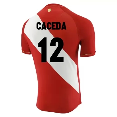 Női Perui labdarúgó-válogatott Carlos Caceda #12 Idegenbeli Piros fehér 2021 Mez Póló Ing