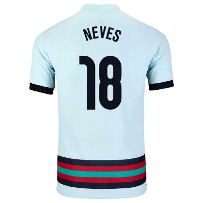 Női Portugál labdarúgó-válogatott Ruben Neves #18 Idegenbeli Világoskék 2021 Mez Póló Ing