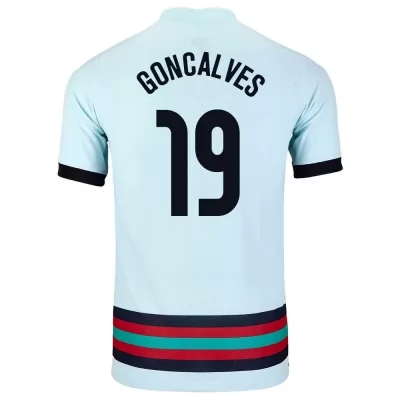 Női Portugál labdarúgó-válogatott Pedro Goncalves #19 Idegenbeli Világoskék 2021 Mez Póló Ing