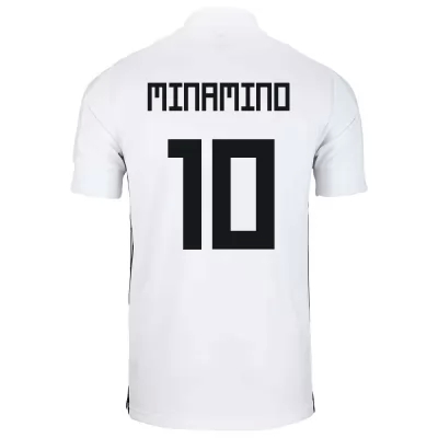 Férfi Japán labdarúgó-válogatott Takumi Minamino #10 Idegenbeli Fehér 2021 Mez Póló Ing