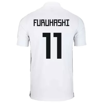 Férfi Japán labdarúgó-válogatott Kyogo Furuhashi #11 Idegenbeli Fehér 2021 Mez Póló Ing