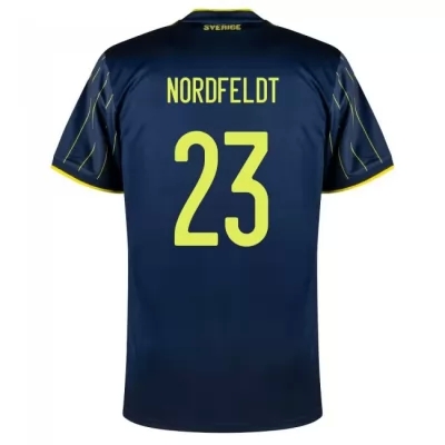 Női Svéd labdarúgó-válogatott Kristoffer Nordfeldt #23 Idegenbeli Sötétkék 2021 Mez Póló Ing