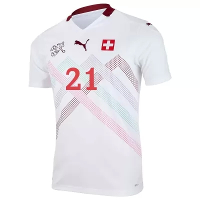 Női Svájci labdarúgó-válogatott Gregor Kobel #21 Idegenbeli Fehér 2021 Mez Póló Ing