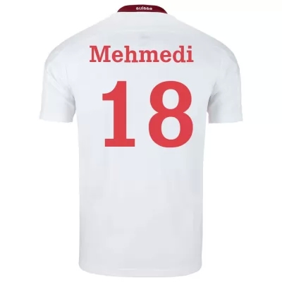 Női Svájci labdarúgó-válogatott Admir Mehmedi #18 Idegenbeli Fehér 2021 Mez Póló Ing