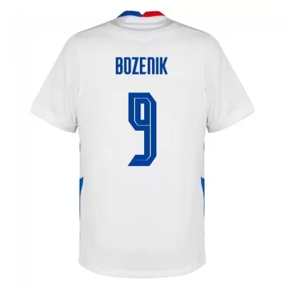 Férfi Szlovák labdarúgó-válogatott Robert Bozenik #9 Idegenbeli Fehér 2021 Mez Póló Ing