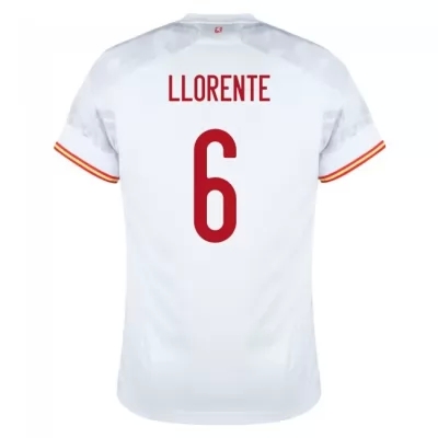 Férfi Spanyol labdarúgó-válogatott Marcos Llorente #6 Idegenbeli Fehér 2021 Mez Póló Ing