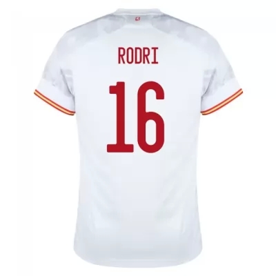 Férfi Spanyol labdarúgó-válogatott Rodri #16 Idegenbeli Fehér 2021 Mez Póló Ing