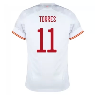 Férfi Spanyol labdarúgó-válogatott Ferran Torres #11 Idegenbeli Fehér 2021 Mez Póló Ing