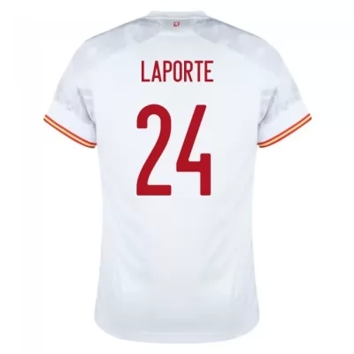 Férfi Spanyol labdarúgó-válogatott Aymeric Laporte #24 Idegenbeli Fehér 2021 Mez Póló Ing