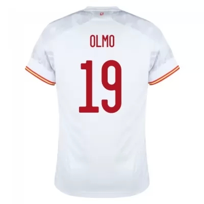 Női Spanyol labdarúgó-válogatott Dani Olmo #19 Idegenbeli Fehér 2021 Mez Póló Ing