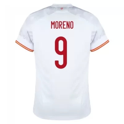 Férfi Spanyol labdarúgó-válogatott Gerard Moreno #9 Idegenbeli Fehér 2021 Mez Póló Ing