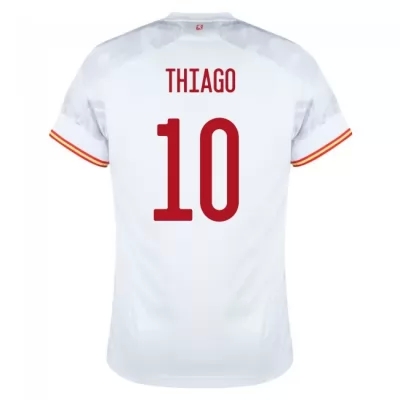 Férfi Spanyol labdarúgó-válogatott Thiago #10 Idegenbeli Fehér 2021 Mez Póló Ing