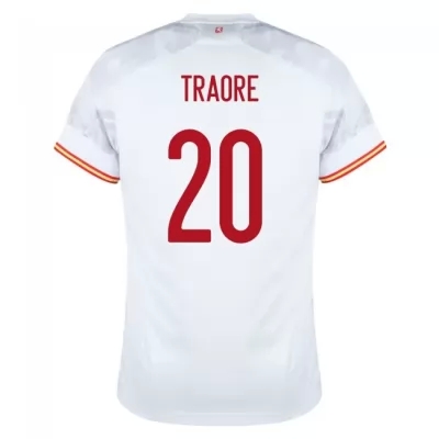 Női Spanyol labdarúgó-válogatott Adama Traore #20 Idegenbeli Fehér 2021 Mez Póló Ing