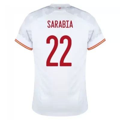 Férfi Spanyol labdarúgó-válogatott Pablo Sarabia #22 Idegenbeli Fehér 2021 Mez Póló Ing