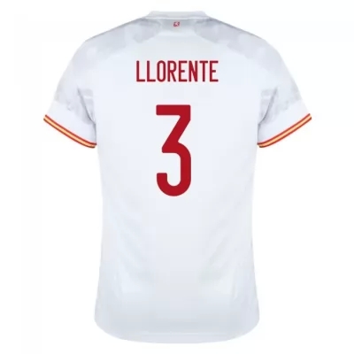 Férfi Spanyol labdarúgó-válogatott Diego Llorente #3 Idegenbeli Fehér 2021 Mez Póló Ing