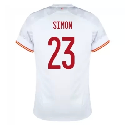 Férfi Spanyol labdarúgó-válogatott Unai Simon #23 Idegenbeli Fehér 2021 Mez Póló Ing