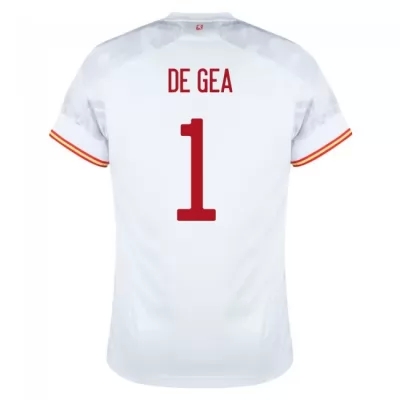 Férfi Spanyol labdarúgó-válogatott David de Gea #1 Idegenbeli Fehér 2021 Mez Póló Ing