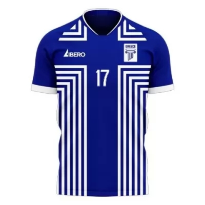 Férfi Görög labdarúgó-válogatott Christos Tzolis #17 Idegenbeli Kék 2021 Mez Póló Ing
