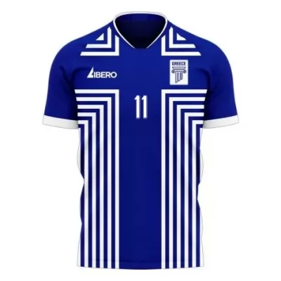 Női Görög labdarúgó-válogatott Anastasios Bakasetas #11 Idegenbeli Kék 2021 Mez Póló Ing